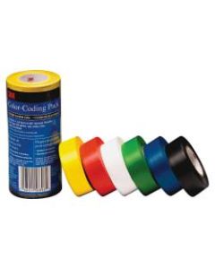 3M Vinyl Tape 764 Color-coding Pack - 21.87 yd Length x 0.94in Width - 5 mil Thickness - Rubber - 4 mil - Polyvinyl Chloride (PVC) Backing - 6 / Pack - Multicolor