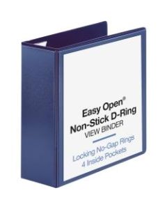 Business Source Easy-Open View 3-Ring Binder, 4in D-Rings, Navy