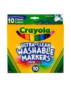 Crayola Ultra-Clean Washable Markers, Broad Tip, Assorted Classic Colors, Box Of 10