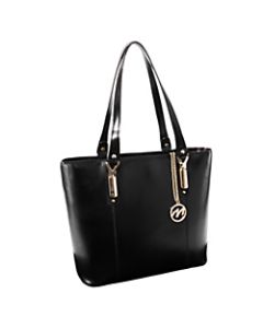 McKleinUSA M Series SAVARNA Leather Shoulder Tote With 7 1/2in x 10in Tablet Compartment, 14 1/2inH x 5inW x 13inD, Black