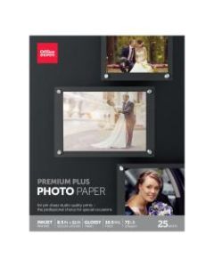 Office Depot Brand Premium Plus Photo Paper, Gloss, Letter Size (8 1/2in x 11in), 10.5 Mil, Pack Of 25 Sheets