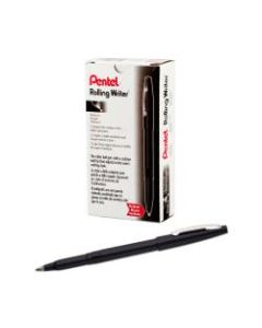 Pentel Rolling Writer Pens, Medium Point, 0.8 mm, Black Barrel, Black Ink, Pack Of 12 Pens