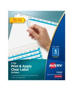 Avery Print & Apply Clear Label Dividers With Index Maker Easy Apply Printable Label Strip And White Tabs, 5-Tab, Box Of 50 Sets