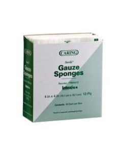 Medline CARING Woven Gauze Sponges, 12-Ply, 4in x 4in, White, Pack Of 50