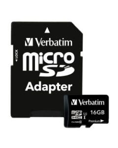 Verbatim 16GB Premium microSDHC Memory Card with Adapter, UHS-I Class 10 - Class 10 - 80MBps Read - 80MBps Write1 Pack