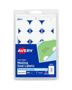 Avery Mailing Seals, 1in Round, 15 Labels/40 Sheets, White, Pack Of 600