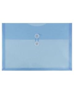 JAM Paper Plastic Booklet Envelopes, Legal-Size, 9 3/4in x 14 1/2in, Button & String Closure, Blue, Pack Of 12
