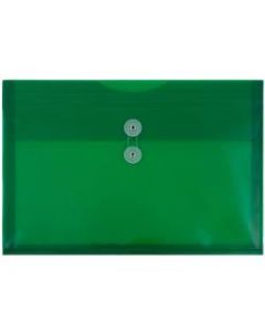 JAM Paper Plastic Booklet Envelopes, Legal-Size, 9 3/4in x 14 1/2in, Button & String Closure, Green, Pack Of 12