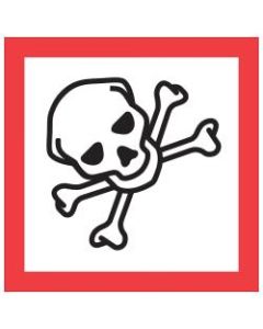 Tape Logic Pictogram Labels, DL4248, Skull And Crossbones, Square, 2in x 2in, Red/White/Black, Roll Of 500