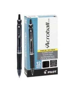 Pilot Acroball Retractable Hybrid Gel Pens, Medium Point, 1.0 mm, Black Barrel, Black Ink, Pack Of 12 Pens