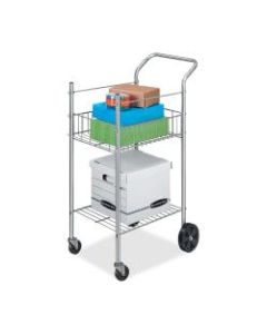 Fellowes Double-Basket Wire Mail Cart, 40inH x 16 1/4inW x 26 1/4inD, Silver