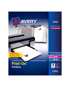 Avery Print-On Dividers, 8 1/2in x 11in, 3-Hole Punched, 8-Tab, White Dividers/White Tabs, Pack Of 5 Sets