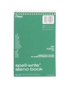 Mead Spell-Write Steno Book - 80 Sheets - Wire Bound - 6in x 9in - Green Paper - Cardboard Cover - 1Each