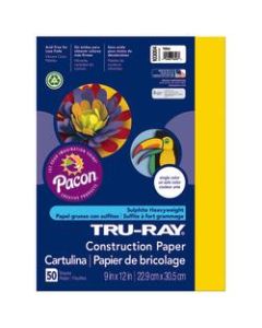 Tru-Ray Construction Paper, 50% Recycled, 9in x 12in, Yellow, Pack Of 50