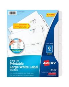 Avery Big Tab Printable Large Label Dividers With Easy Peel, 8 1/2in x 11in, White, 8-Tab, Pack Of 4