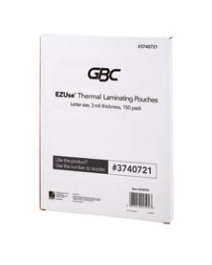 GBC EZUse Thermal Laminating Pouches, 3 mils, 8 1/2in x 11in, Clear, Pack Of 150, 3740721