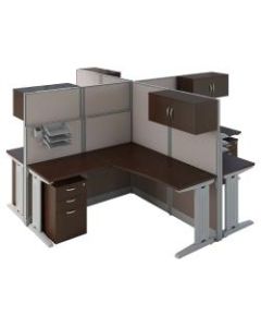 Bush Business Furniture Office in an Hour 4 Person L Shaped Cubicle Workstations, Mocha Cherry, Standard Delivery