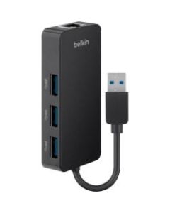 Belkin USB 3.0 3-Port Hub with Gigabit Ethernet Adapter - USB - External - 3 USB Port(s) - 1 Network (RJ-45) Port(s) - 3 USB 3.0 Port(s) - PC, Mac