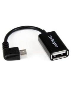 StarTech.com 5in Right Angle Micro USB to USB OTG Host Adapter M/F - 5in USB Data Transfer Cable for Cellular Phone, Tablet, Digital Text Reader, Keyboard/Mouse, Flash Drive - First End: 1 x Type A Female USB - Second End: 1 x Type B Male Micro USB