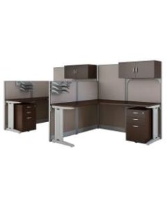 Bush Business Furniture Office in an Hour 2 Person L Shaped Cubicle Workstations, Mocha Cherry, Premium Installation