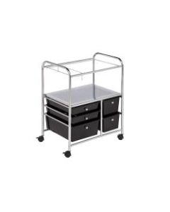 Honey-Can-Do 5-Drawer Plastic/Steel Hanging File Rolling Office Cart, 38 1/2inH x 21 1/2inW x 15 1/4inD, Chrome/Black