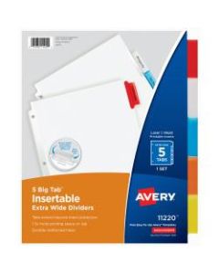 Avery Big Tab Extra-Wide Insertable Dividers, 9-1/4in x 11-1/8in, Clear Reinforced, White/Multicolor, 5-Tab