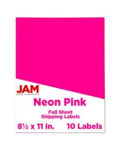 JAM Paper Full-Page Mailing And Shipping Labels, 337628614, 8 1/2in x 11in, Neon Pink, Pack Of 10