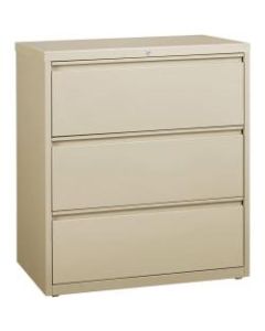 Lorell 36inW Lateral 3-Drawer File Cabinet, Metal, Putty