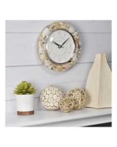 FirsTime & Co. Clear Seashells Round Wall Clock, Tan/White