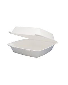 Dart Carryout Food Containers, Foam-Hinged, 1 Compartment, 9 1/2in x 9 1/4in x 3in, White, Pack Of 200