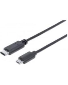 Manhattan Hi-Speed USB 2.0 C Male to Micro-B Male Device Cable, 3 ft, Black - USB for Desktop Computer, Notebook - 60 MB/s - 3 ft - 1 x Type C Male USB - 1 x Type B Male Micro USB - Nickel Plated Contact - Shielding - Black