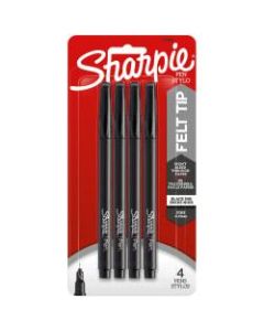 Sharpie Fine-Point Pens, Fine Point, 0.4 mm, Black Barrels, Black Ink, Pack Of 4