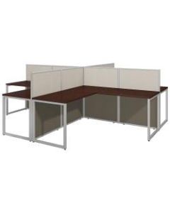 Bush Business Furniture Easy Office 60inW 4-Person L-Shaped Cubicle Desk Workstation With 45inH Panels, Mocha Cherry/Silver Gray, Standard Delivery