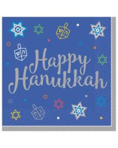 Amscan Hanukkah 8 Happy Nights 2-Ply Dinner Napkins, 7-1/2in x 7-1/2in, Blue, Pack Of 72 Napkins