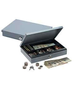 Office Depot Brand Ultra-Slim Cash Box With Security Lock, 2inH x 11 1/4inW x 7 1/2inD, Gray