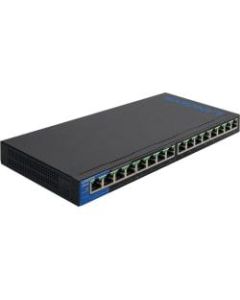 Linksys 16-Port Desktop Gigabit PoE Switch - 16 Ports - 10/100/1000Base-T - 2 Layer Supported - Wall Mountable, Desktop - Lifetime Limited Warranty