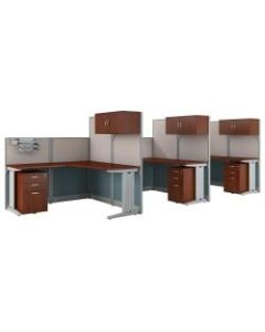 Bush Business Furniture Office in an Hour 3 Person L Shaped Cubicle Workstations, Hansen Cherry, Premium Installation