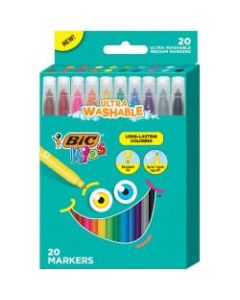 BIC Kids Coloring Markers, Ultra-Washable, Assorted Colors, Pack Of 20 Markers