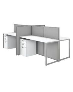 Bush Business Furniture Easy Office 60inW 4-Person Cubicle Desk With File Cabinets And 45inH Panels, Pure White/Silver Gray, Standard Delivery