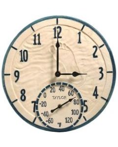 Taylor 14in Decorative Poly Resin Clock with Thermometer, By the Sea - Analog - Quartz - CaseThermometer