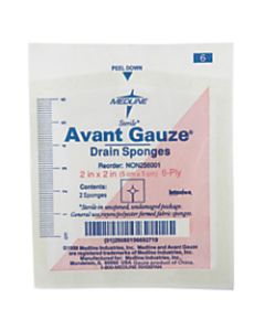 Medline Avant Sterile Gauze Drain Sponges, 2in, White, 70 Sponges Per Box, Case Of 40 Boxes