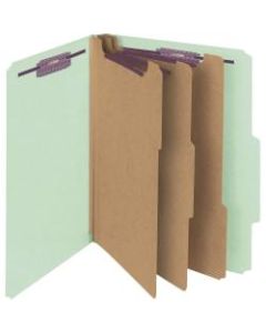 Smead Classification Folders, With SafeSHIELD Coated Fasteners, 3 Dividers, 3in Expansion, Letter Size, 60% Recycled, Gray/Green, Box Of 10