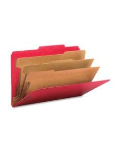 Smead Classification Folders, Top-Tab With SafeSHIELD Coated Fasteners, 3 Dividers, 3in Expansion, Legal Size, 50% Recycled, Bright Red, Box Of 10