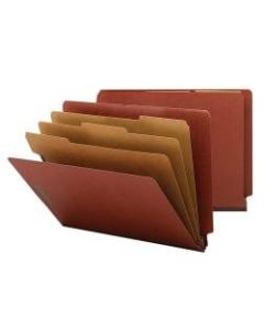 Smead Full End-Tab Classification Folder With SafeSHIELD Fastener, 2in Expansion, 3 Dividers, 8 1/2in x 11in, Letter, 60% Recycled, Red, Box of 10