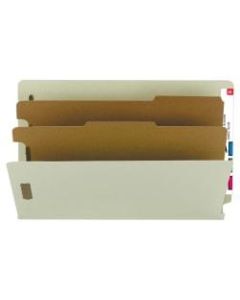 Smead End-Tab Classification Folders, 2 Dividers, 6 Partitions, Straight Cut, Legal Size, 100% Recycled, Gray/Green, Box Of 10