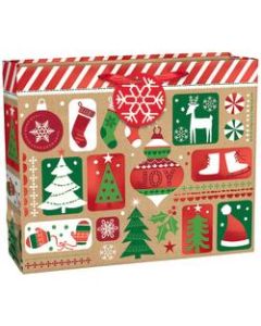 Amscan Christmas Festive Fun Extra-Large Horizontal Gift Bags With Gift Tags, 13-1/4inH x 16-1/4inW x 5inD, Pack Of 20 Bags