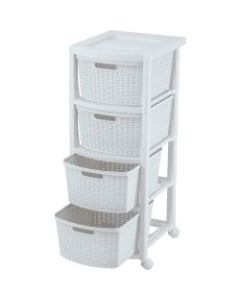 Rimax Plastic 4-Drawer Rolling Storage Cart, 32 15/16in x 13in x 15 4/9in, White