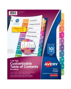 Avery Ready Index Table Of Contents Dividers, 1-10 Tab, Multicolor