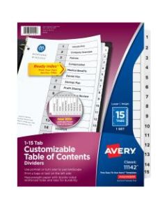 Avery Ready Index Table Of Contents Dividers, 1-15 Tab, Black/White