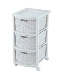 Rimax Plastic 3-Drawer Rolling Storage Cart, 26in x 12in x 15 4/9in, White